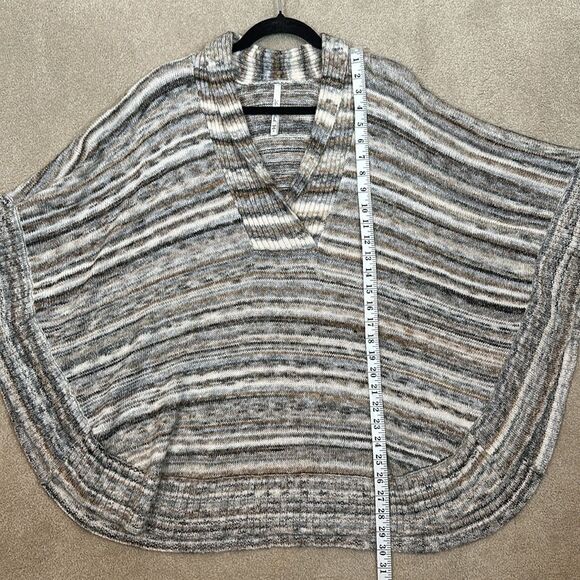 Leo & Nicole Multicolor Stripe Poncho V-Neck Cotton Wool Blend Women Size Large - Picture 4 of 7